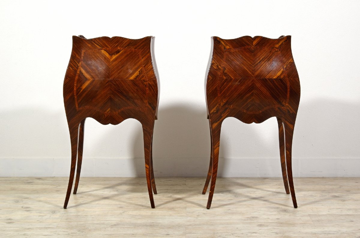 Pair Of Veneered Small Cabinets, Genoa, Barocchetto Style, Late 19th Century-photo-4
