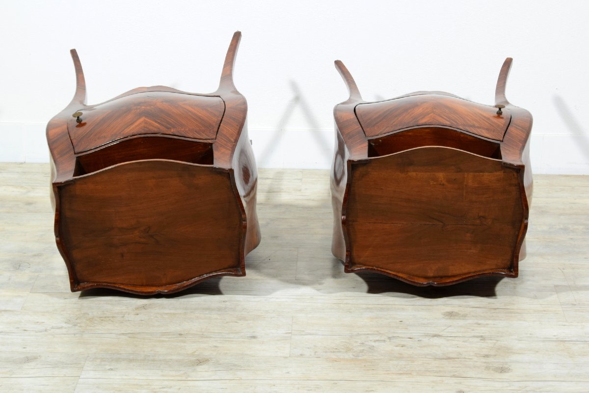 Pair Of Veneered Small Cabinets, Genoa, Barocchetto Style, Late 19th Century-photo-5