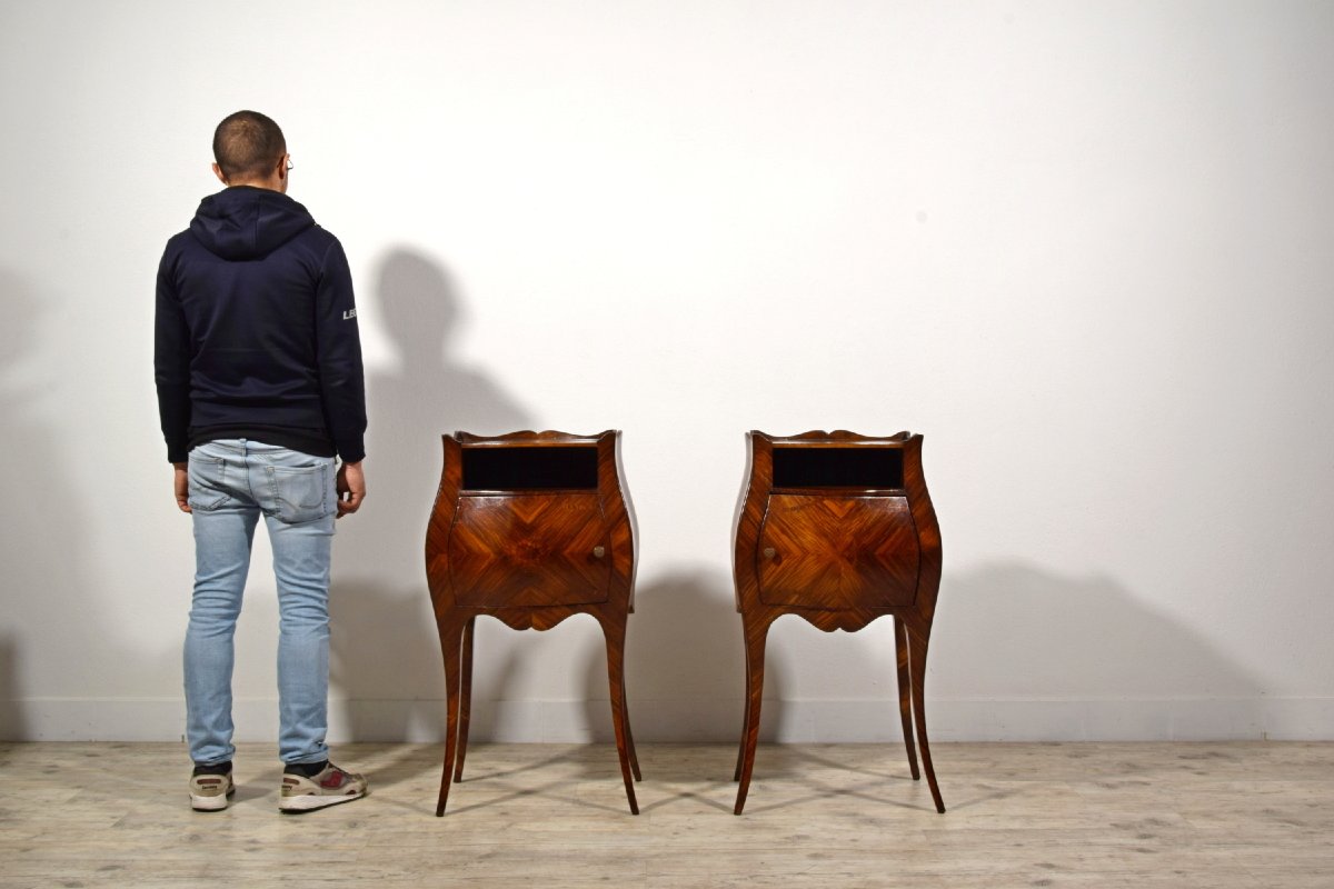 Pair Of Veneered Small Cabinets, Genoa, Barocchetto Style, Late 19th Century-photo-6