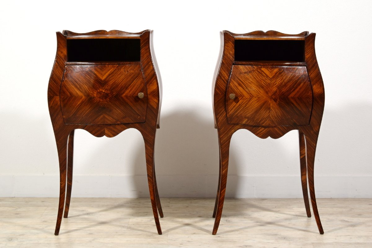 Pair Of Veneered Small Cabinets, Genoa, Barocchetto Style, Late 19th Century-photo-7