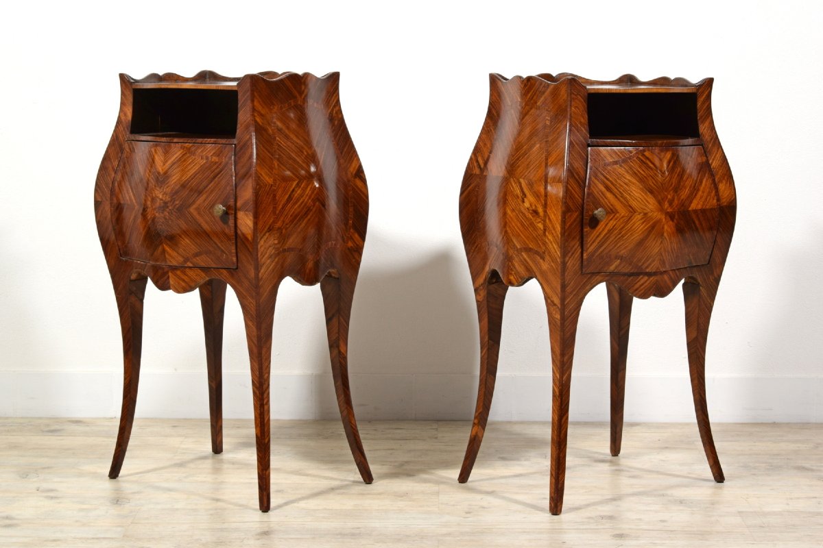 Pair Of Veneered Small Cabinets, Genoa, Barocchetto Style, Late 19th Century-photo-8