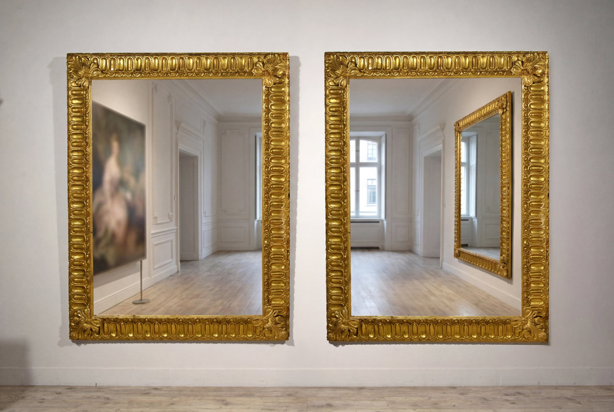 18th Century, Pair Of Tuscany Baroque Carved And Giltwood Frames-photo-2