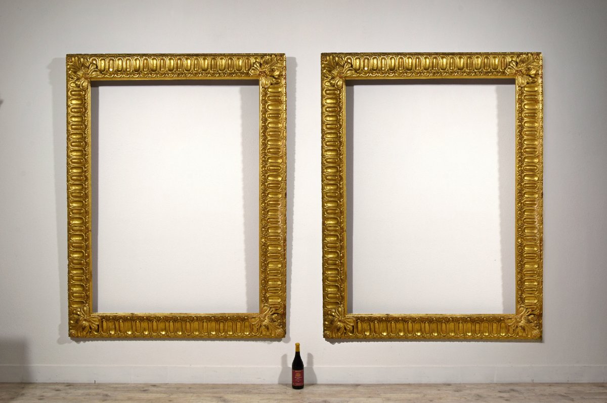 18th Century, Pair Of Tuscany Baroque Carved And Giltwood Frames-photo-1
