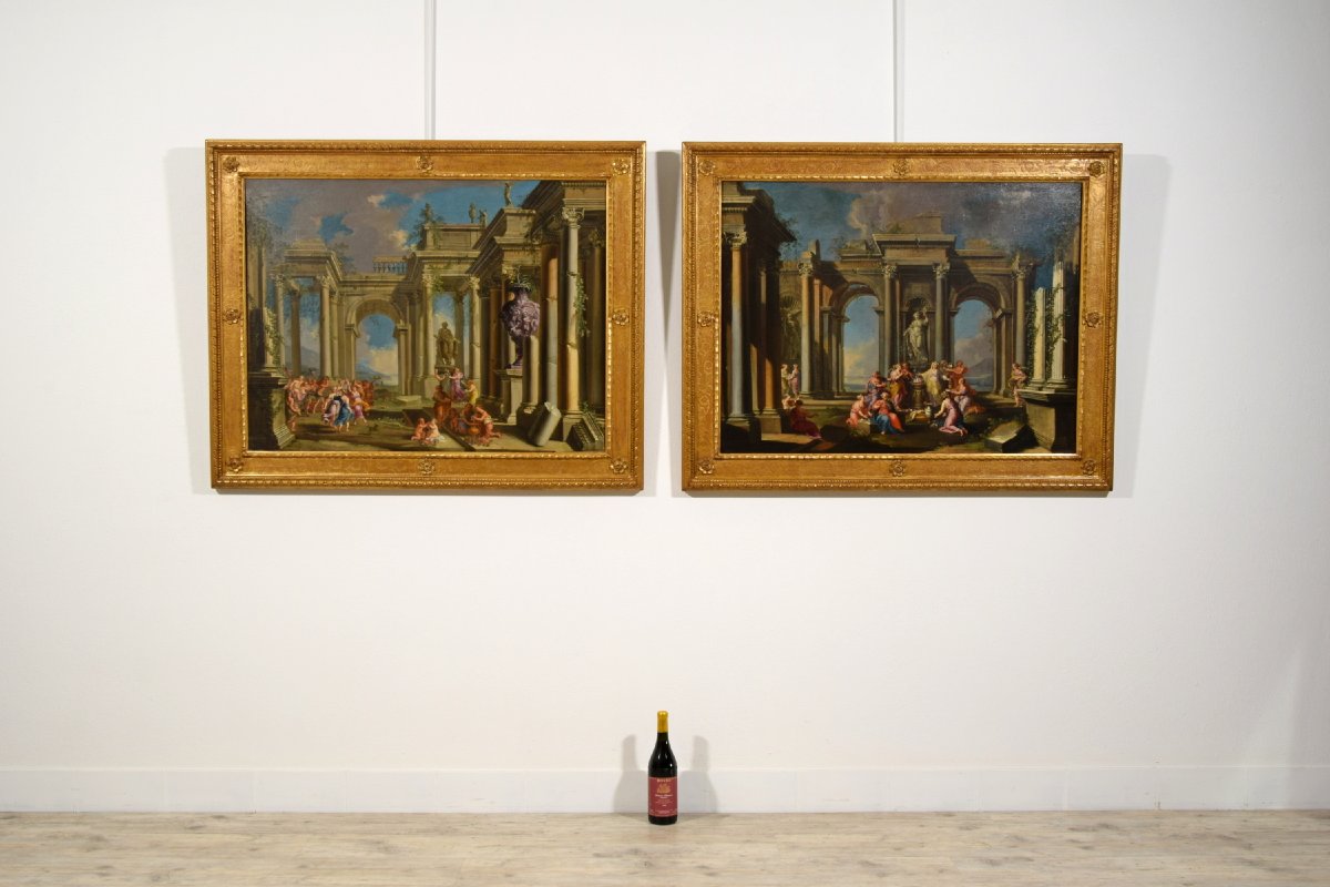 Pair Of Architectural Capriccios, 17th Century, Alberto Carlieri (rome, 1672–1720)-photo-1