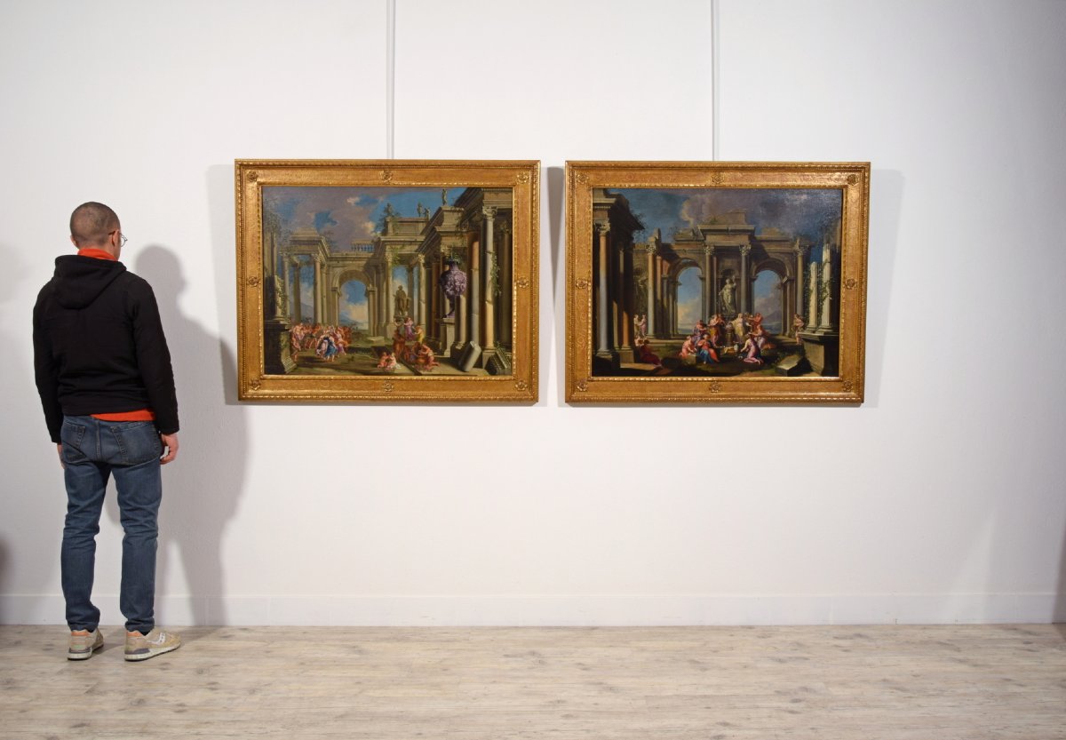 Pair Of Architectural Capriccios, 17th Century, Alberto Carlieri (rome, 1672–1720)-photo-6