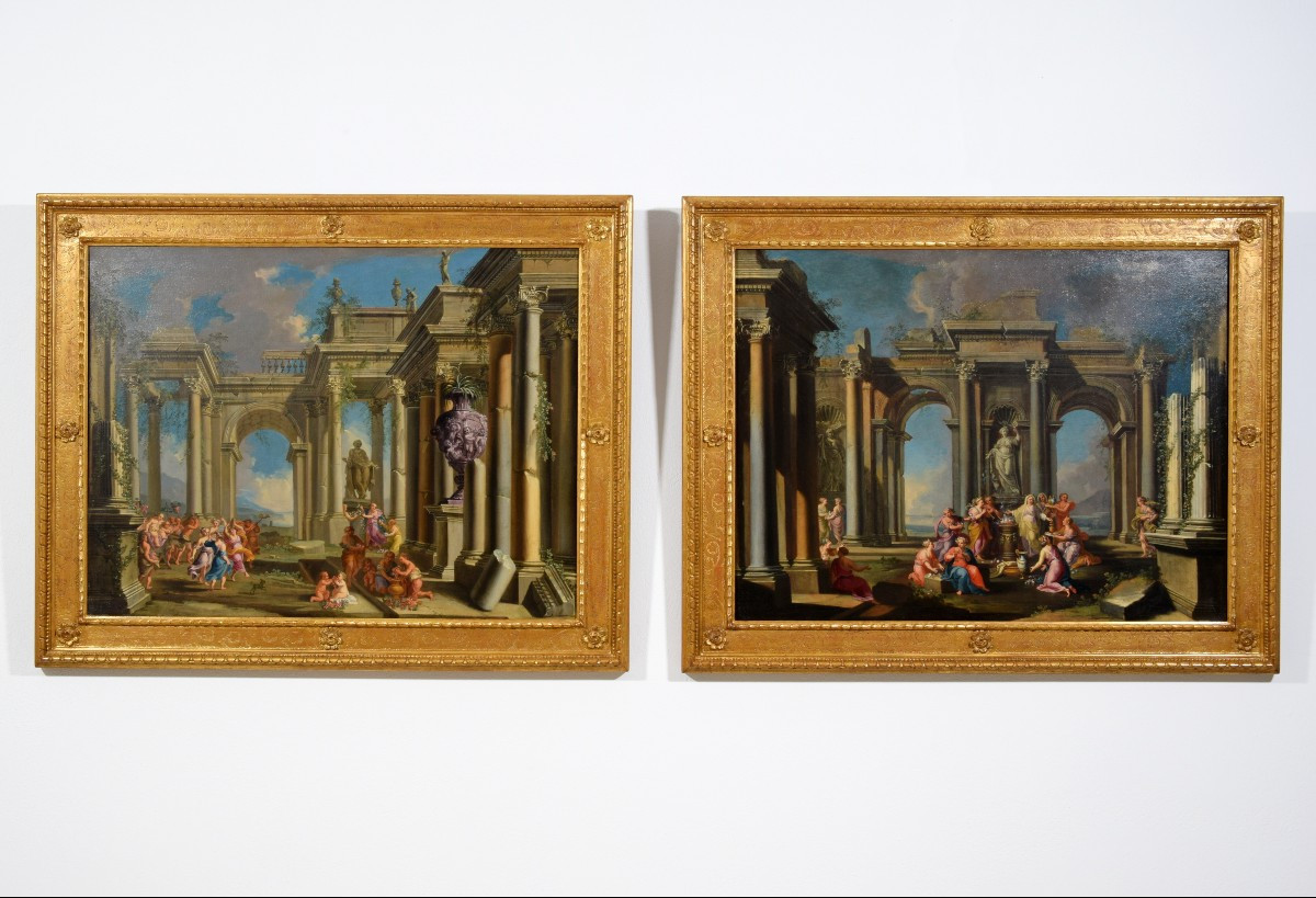 Pair Of Architectural Capriccios, 17th Century, Alberto Carlieri (rome, 1672–1720)