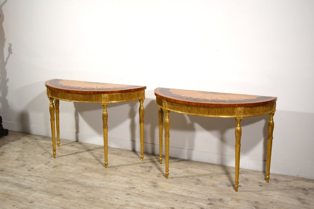 Rare Paire de consoles demi-lune, Angleterre, fin XVIIIᵉ – début XIXᵉ siècle-photo-3