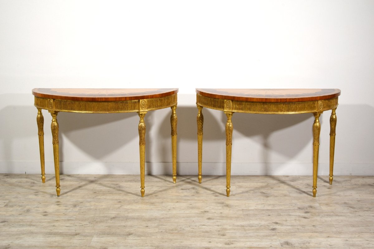 Rare Paire de consoles demi-lune, Angleterre, fin XVIIIᵉ – début XIXᵉ siècle-photo-4