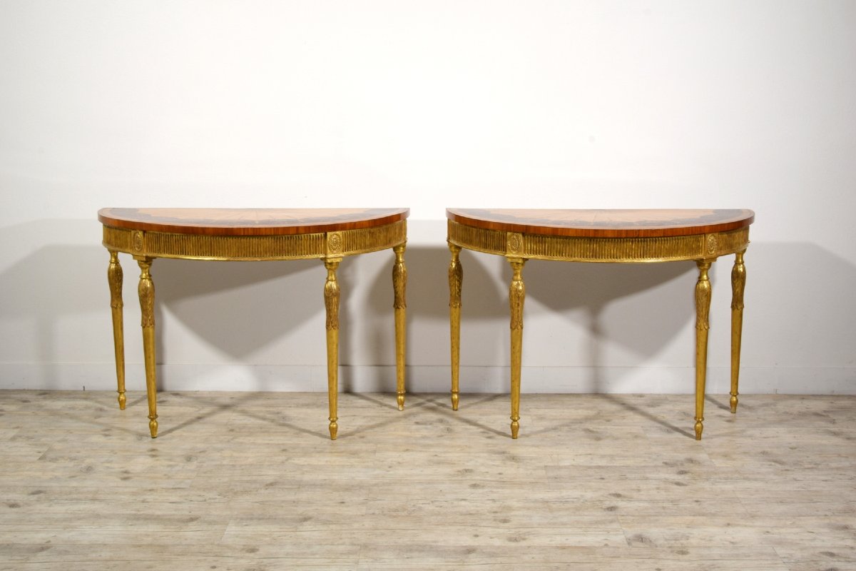Rare Paire de consoles demi-lune, Angleterre, fin XVIIIᵉ – début XIXᵉ siècle-photo-3