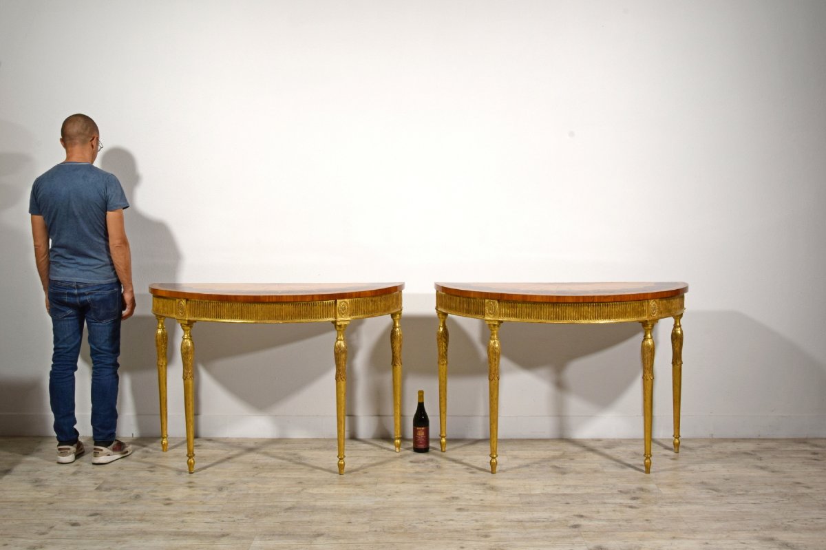 Rare Paire de consoles demi-lune, Angleterre, fin XVIIIᵉ – début XIXᵉ siècle-photo-7