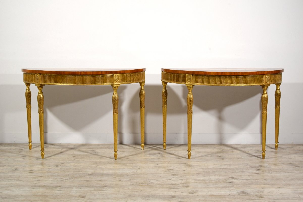 Rare Paire de consoles demi-lune, Angleterre, fin XVIIIᵉ – début XIXᵉ siècle-photo-8
