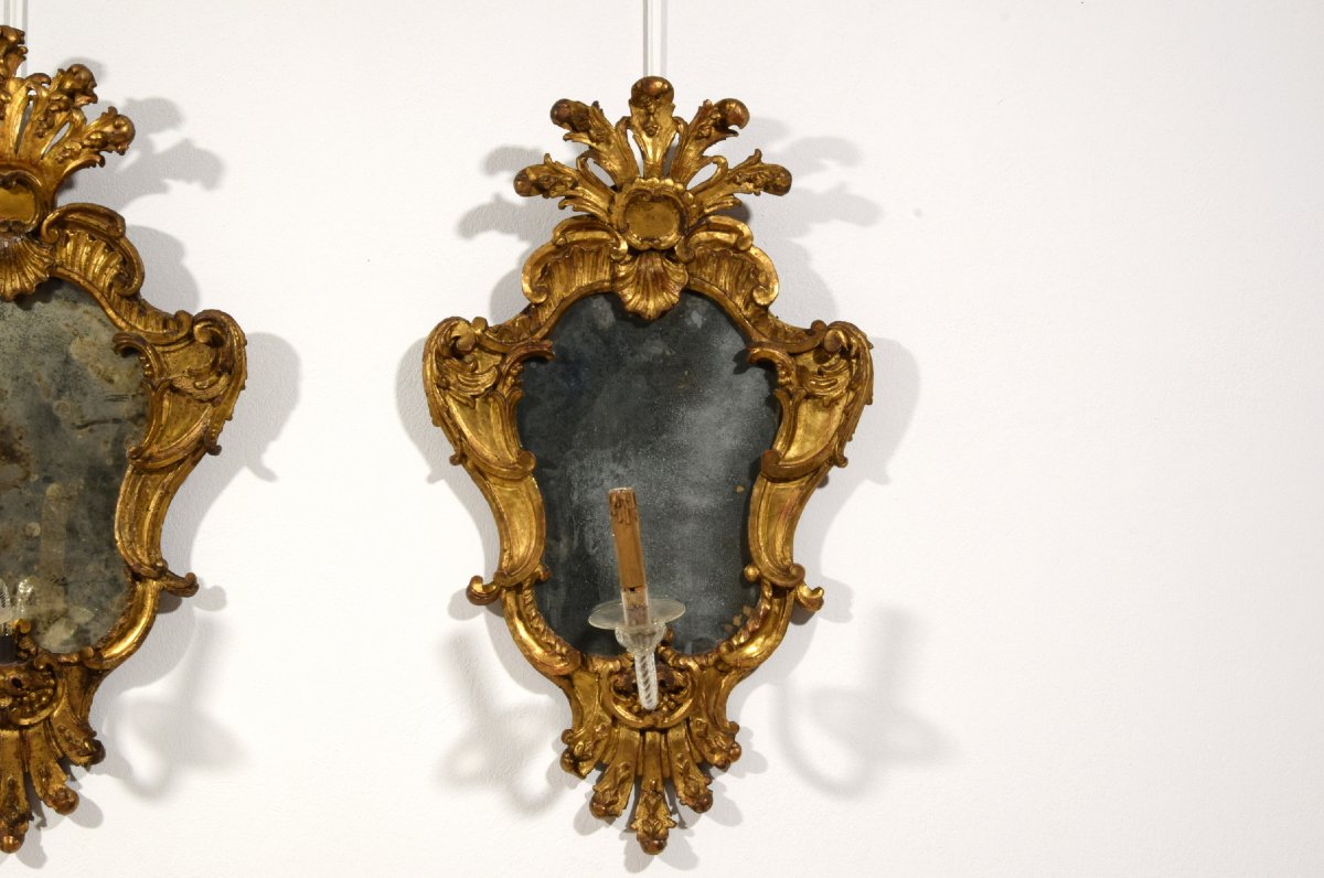Paire de miroirs baroques en bois sculpté et doré, Italie, XVIIIe siècle-photo-3