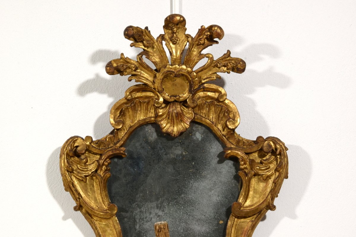 Paire de miroirs baroques en bois sculpté et doré, Italie, XVIIIe siècle-photo-8
