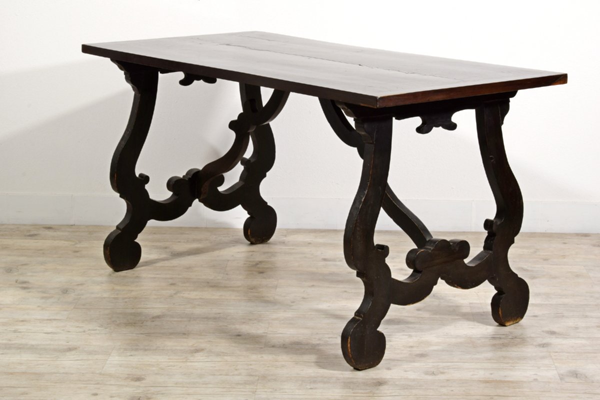 Pair Of Solid Wood Tables With Veneered And Inlaid Top, Tuscany, Early 18th Century-photo-2