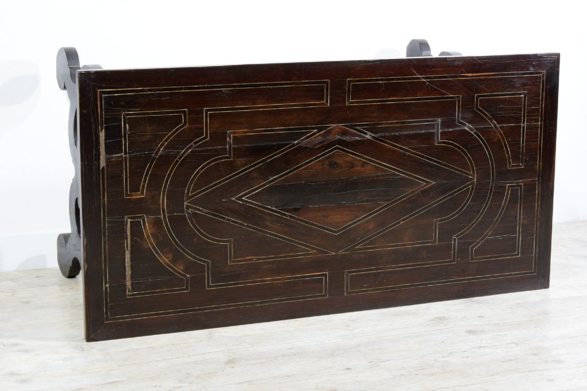 Pair Of Solid Wood Tables With Veneered And Inlaid Top, Tuscany, Early 18th Century-photo-3