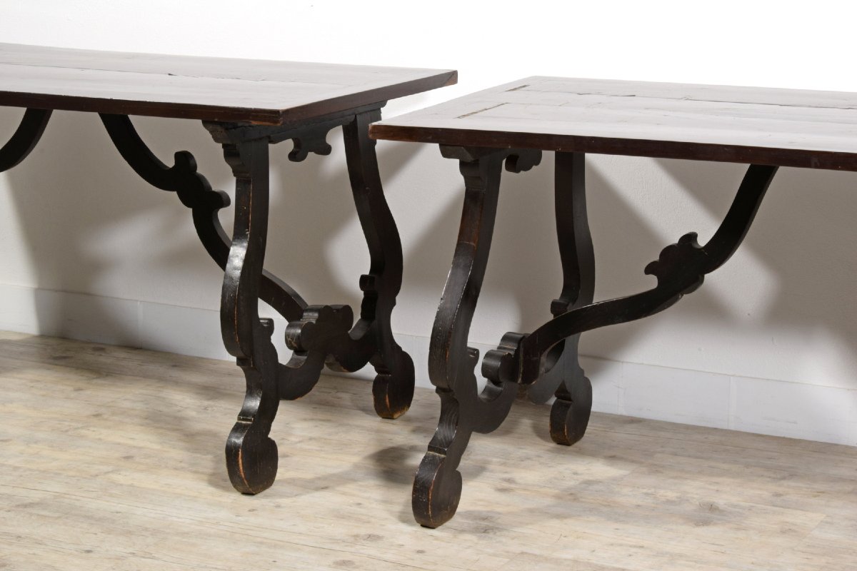 Pair Of Solid Wood Tables With Veneered And Inlaid Top, Tuscany, Early 18th Century-photo-5