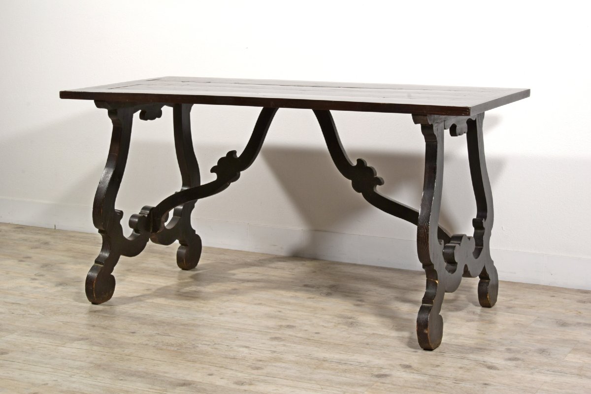 Pair Of Solid Wood Tables With Veneered And Inlaid Top, Tuscany, Early 18th Century-photo-7