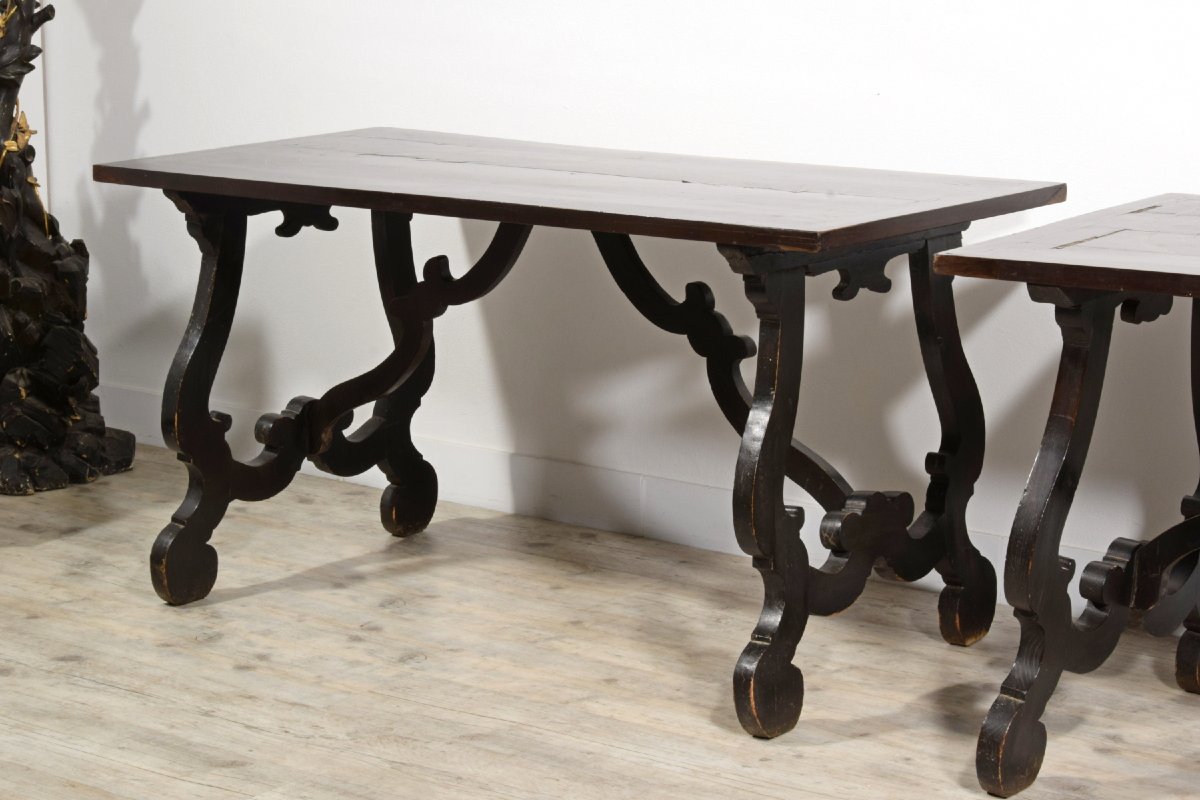 Pair Of Solid Wood Tables With Veneered And Inlaid Top, Tuscany, Early 18th Century-photo-8