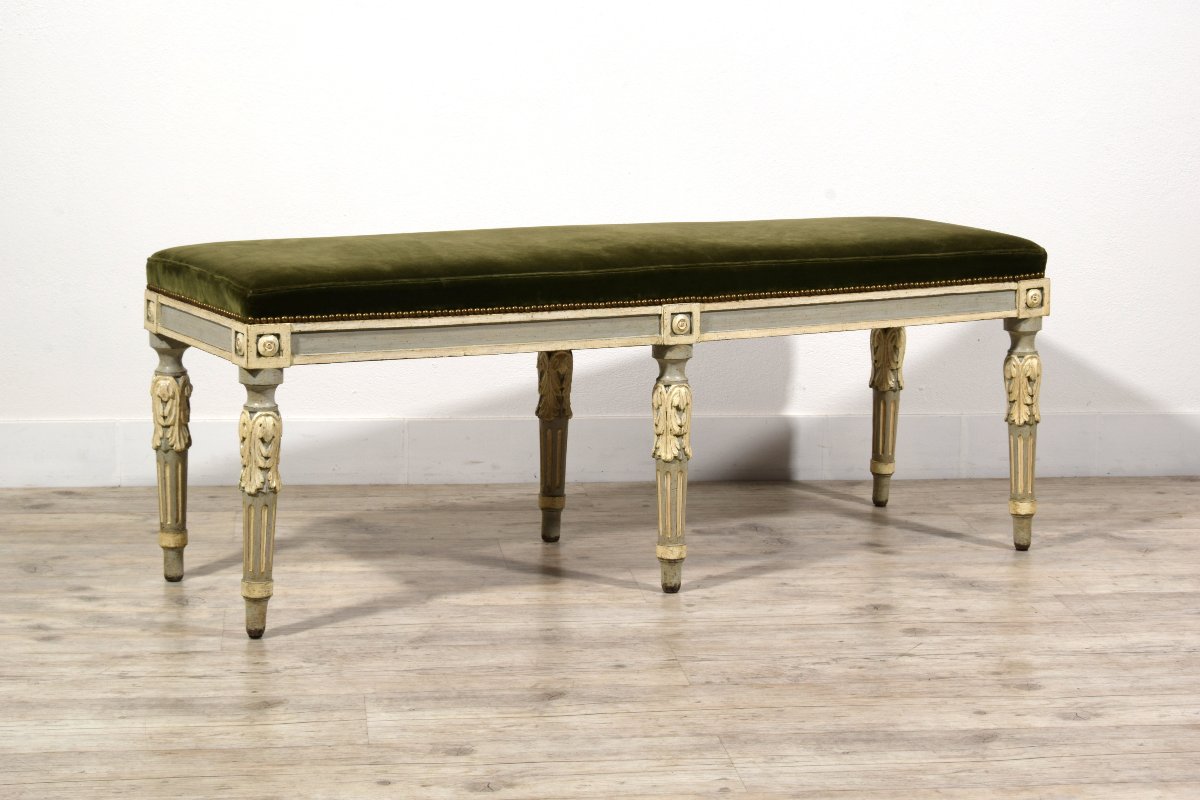 Neoclassical Lacquered Wood Bench, Piedmont, Late 18th Century