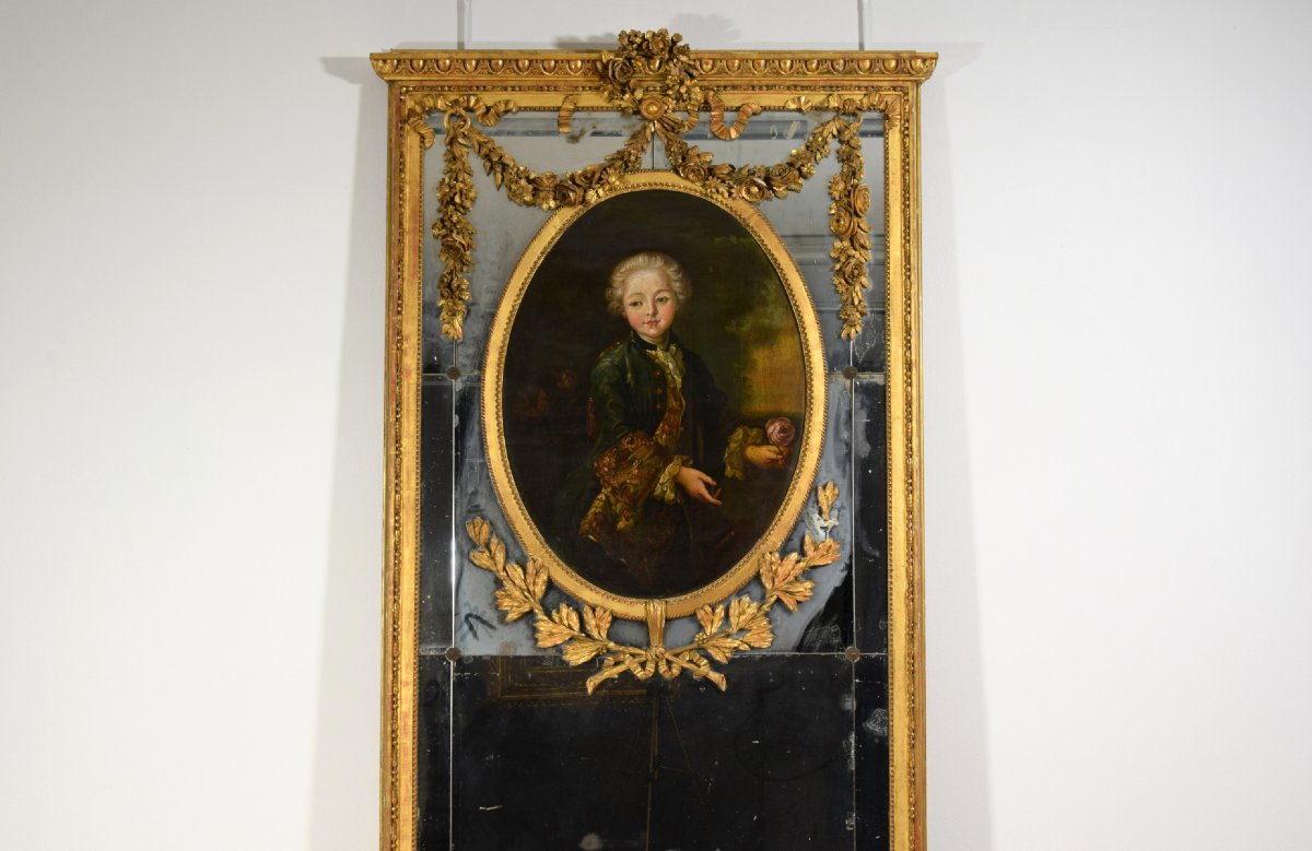 Miroir à trumeau en bois sculpté et doré, Italie, début du XIXe siècle-photo-3
