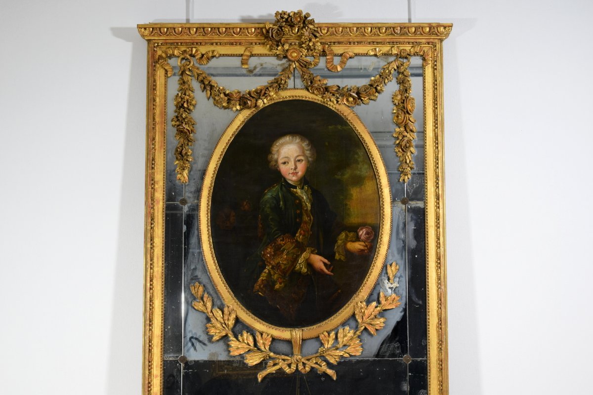 Miroir à trumeau en bois sculpté et doré, Italie, début du XIXe siècle-photo-4