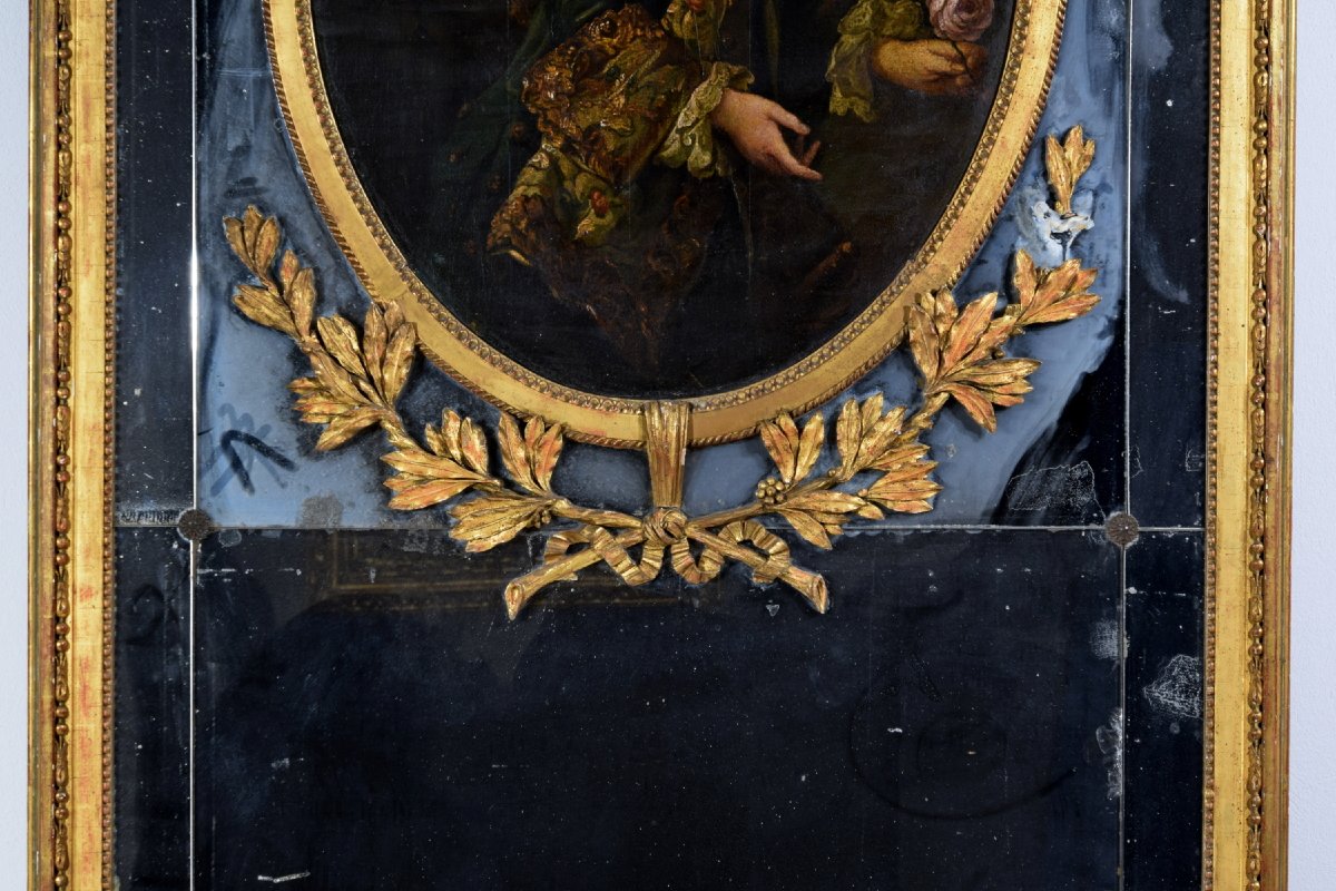 Miroir à trumeau en bois sculpté et doré, Italie, début du XIXe siècle-photo-1