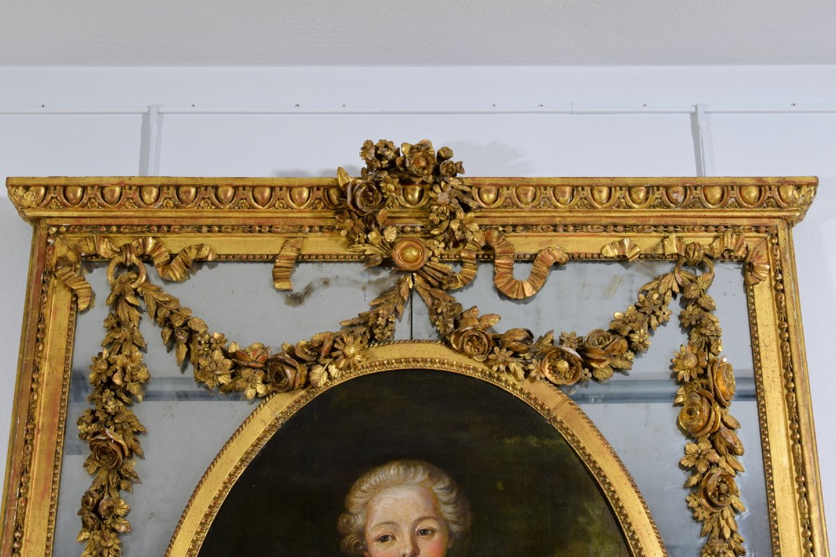 Miroir à trumeau en bois sculpté et doré, Italie, début du XIXe siècle-photo-2