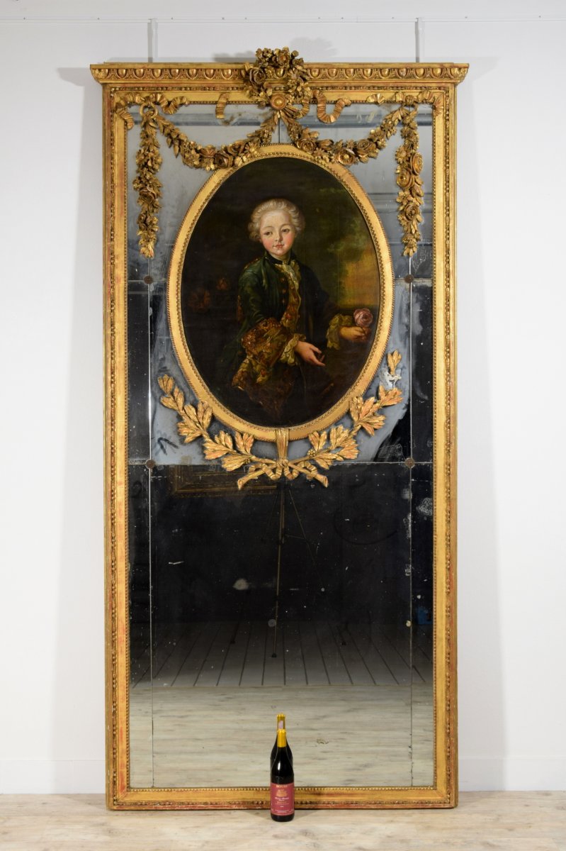 Miroir à trumeau en bois sculpté et doré, Italie, début du XIXe siècle-photo-3