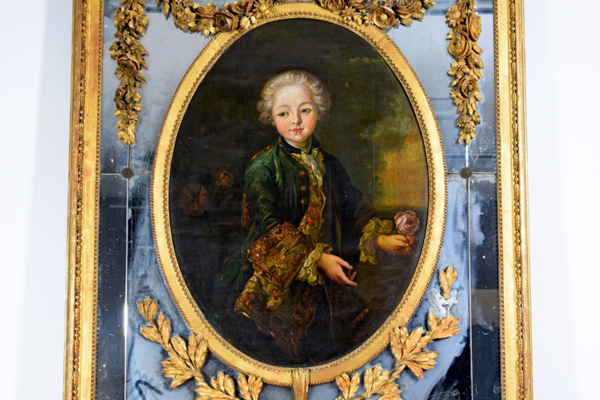 Miroir à trumeau en bois sculpté et doré, Italie, début du XIXe siècle-photo-5