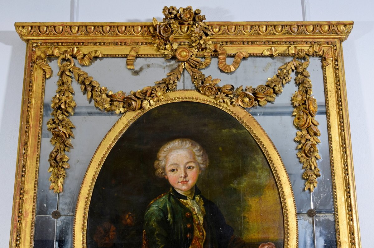 Miroir à trumeau en bois sculpté et doré, Italie, début du XIXe siècle-photo-6