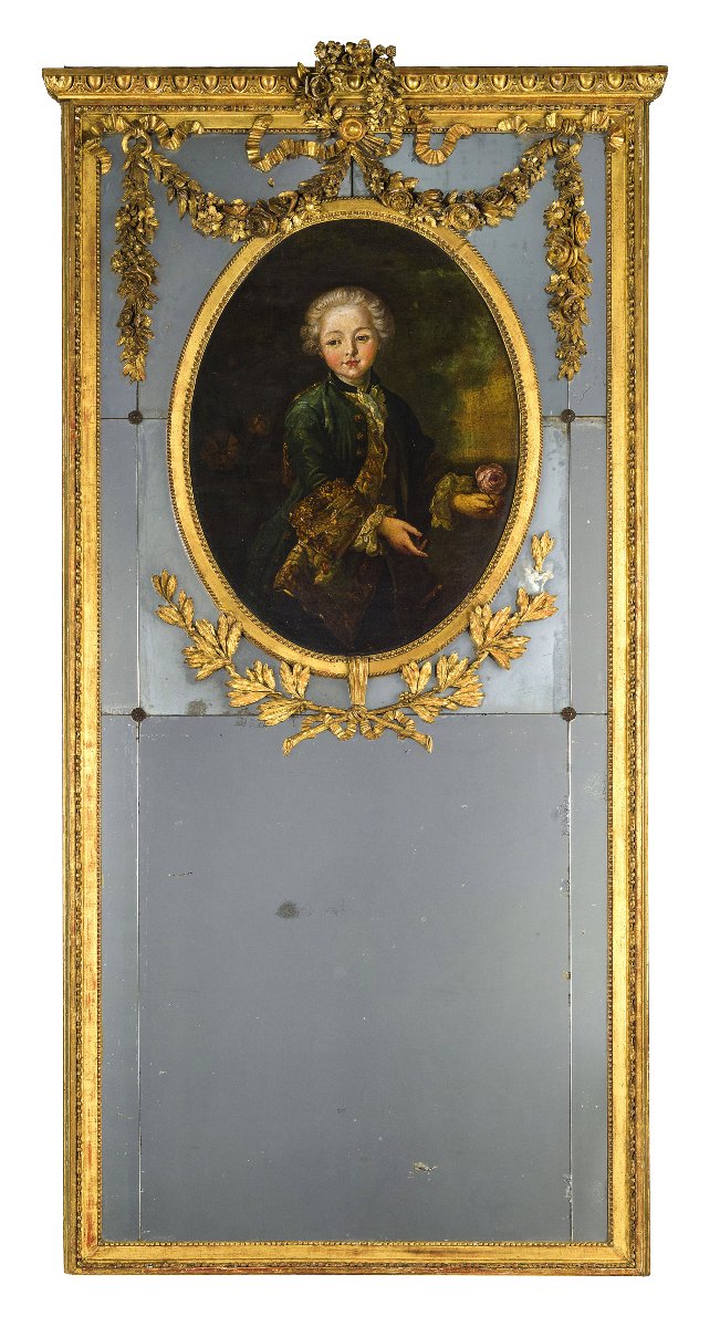 Miroir à trumeau en bois sculpté et doré, Italie, début du XIXe siècle