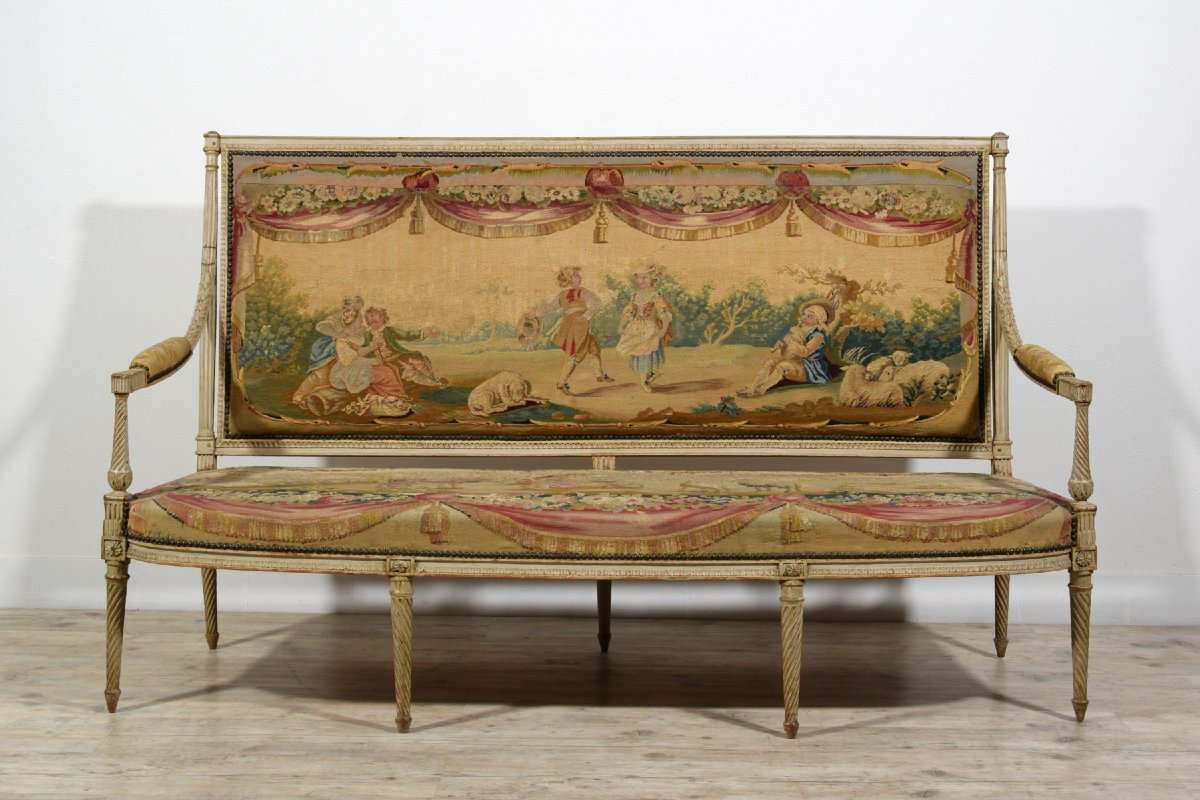 Mobilier de salon en bois sculpté et laqué, Louis XVI, seconde moitié du XVIIIe siècle-photo-1