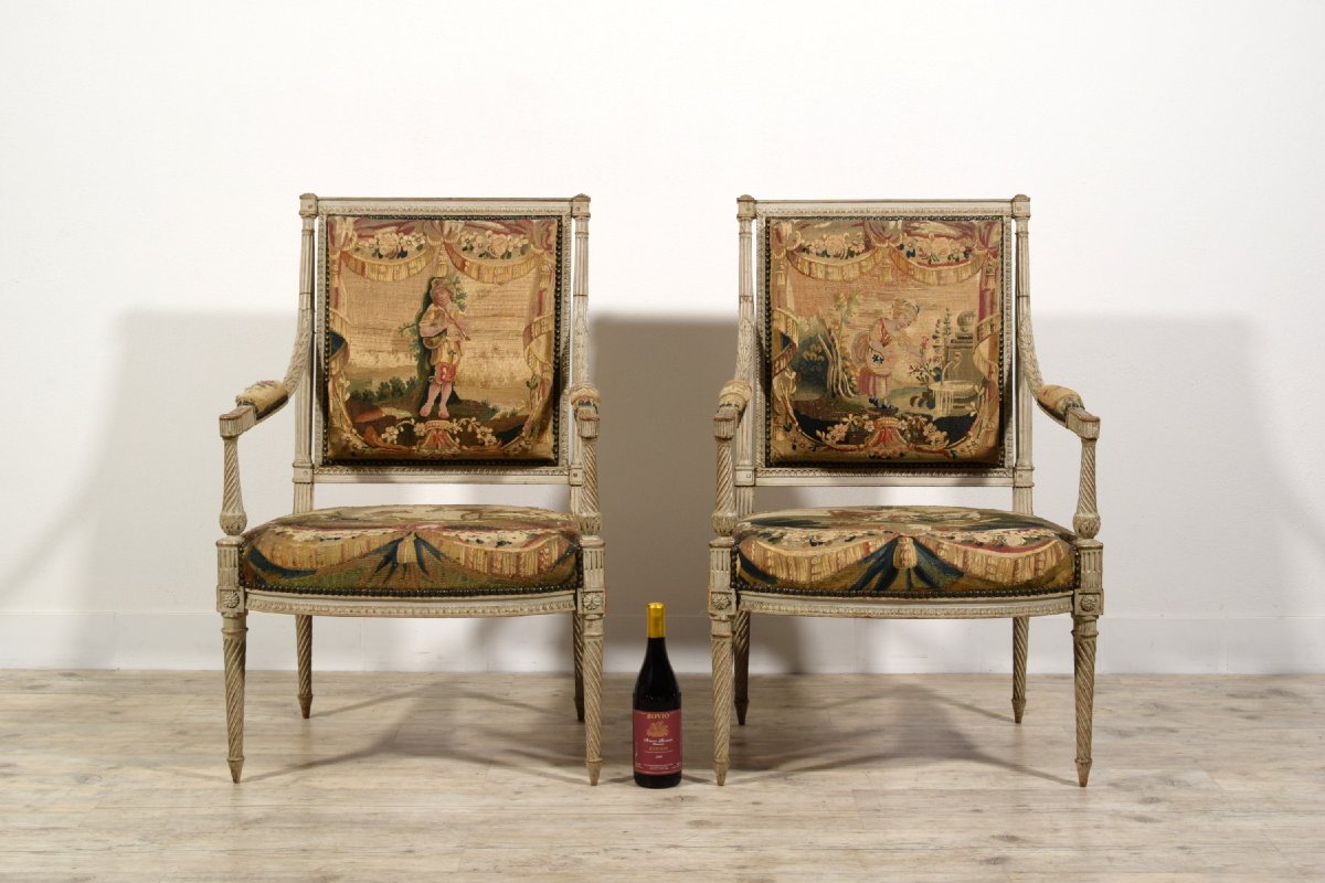 Mobilier de salon en bois sculpté et laqué, Louis XVI, seconde moitié du XVIIIe siècle-photo-2