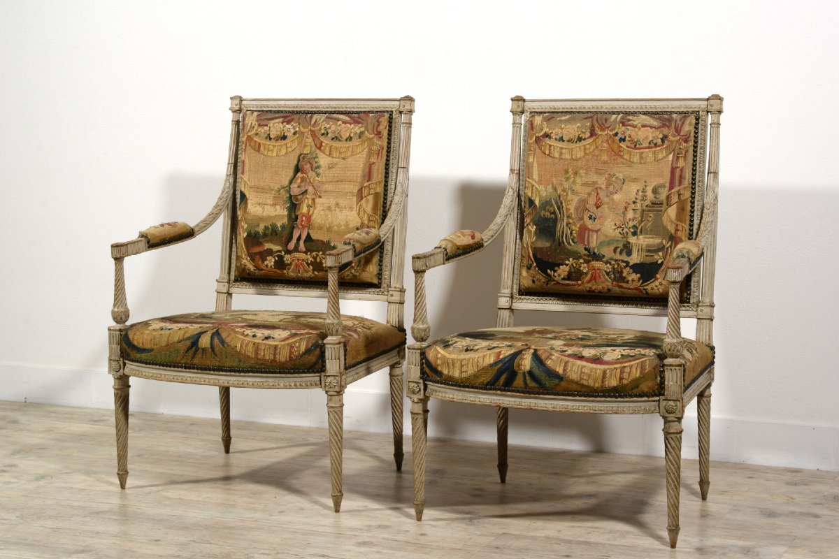 Mobilier de salon en bois sculpté et laqué, Louis XVI, seconde moitié du XVIIIe siècle-photo-3