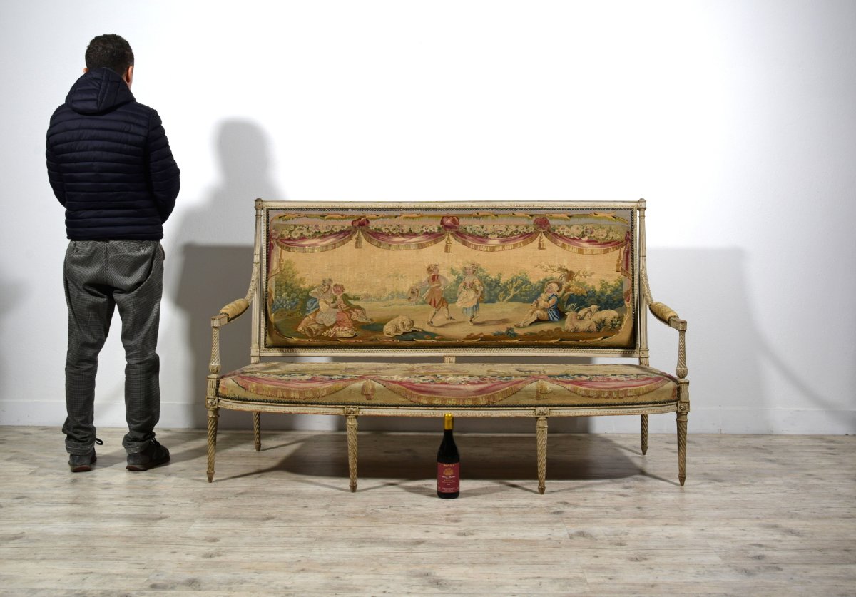 Mobilier de salon en bois sculpté et laqué, Louis XVI, seconde moitié du XVIIIe siècle-photo-5