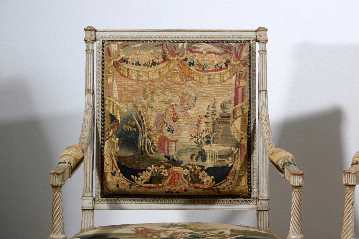 Mobilier de salon en bois sculpté et laqué, Louis XVI, seconde moitié du XVIIIe siècle-photo-7
