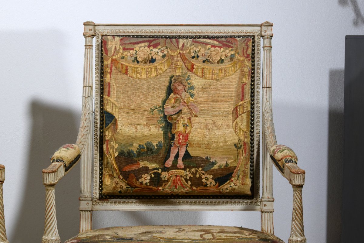 Mobilier de salon en bois sculpté et laqué, Louis XVI, seconde moitié du XVIIIe siècle-photo-8