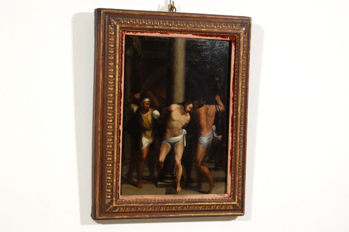 The Flagellation Of Christ, By A Roman Painter From The Second Half Of The 16th Century, Oil On Panel-photo-3