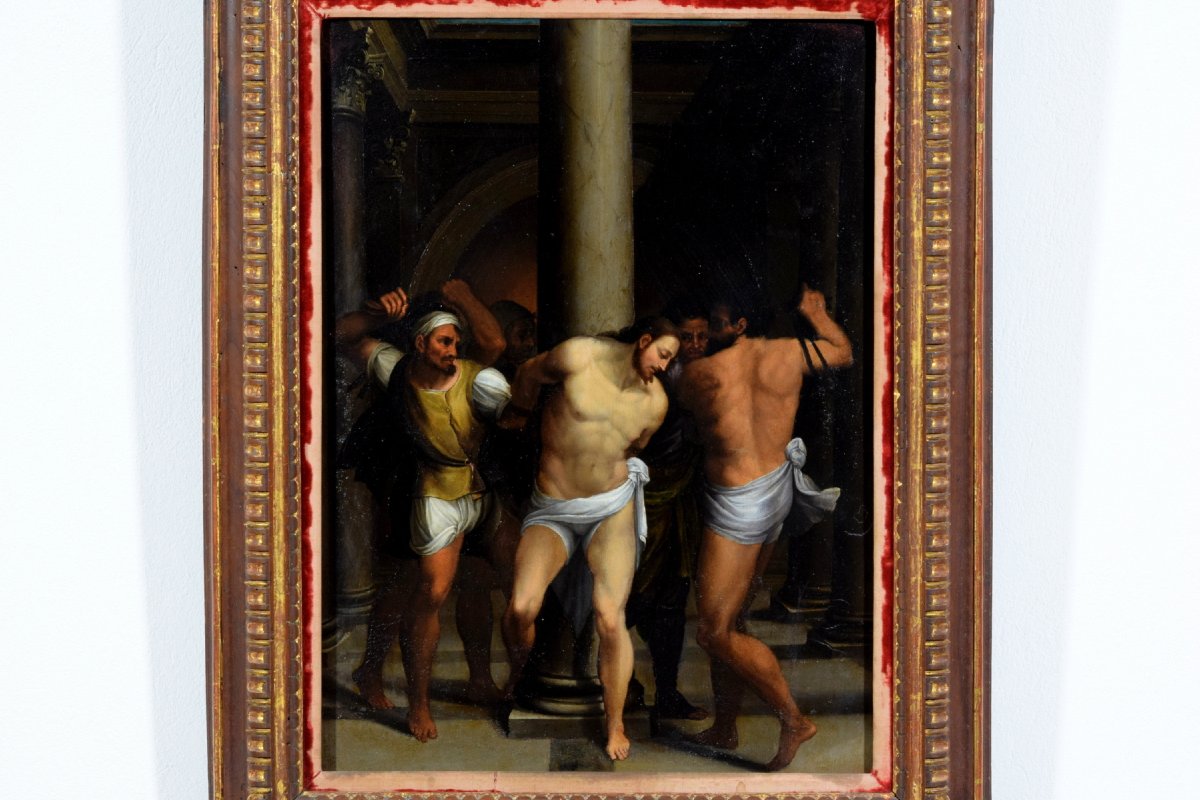The Flagellation Of Christ, By A Roman Painter From The Second Half Of The 16th Century, Oil On Panel-photo-2