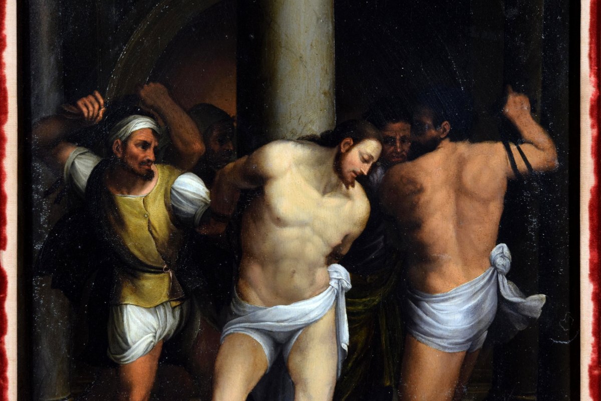 The Flagellation Of Christ, By A Roman Painter From The Second Half Of The 16th Century, Oil On Panel-photo-3