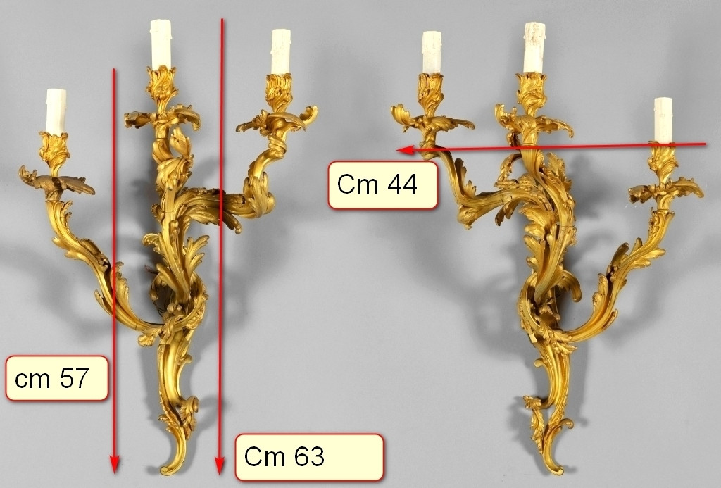 Paire d’appliques françaises en bronze doré à trois lumières, style Louis XV, Xixe siècle-photo-7