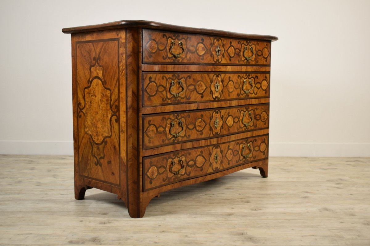 Italian Olive Wood Paved And Inlaid Cest Of Drawers, 18th Century-photo-3