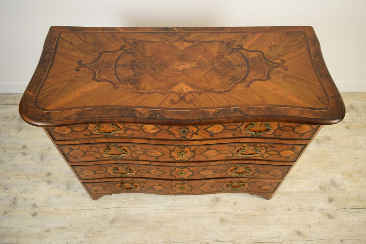 Italian Olive Wood Paved And Inlaid Cest Of Drawers, 18th Century-photo-4