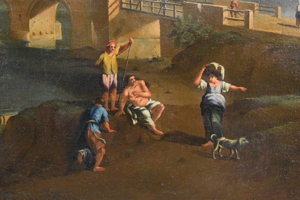 Ecole Romaine, Disciple De Paolo Anesi,  Paysage Romain Avec Le Pont Milvius , XVIIIe Siècle-photo-3