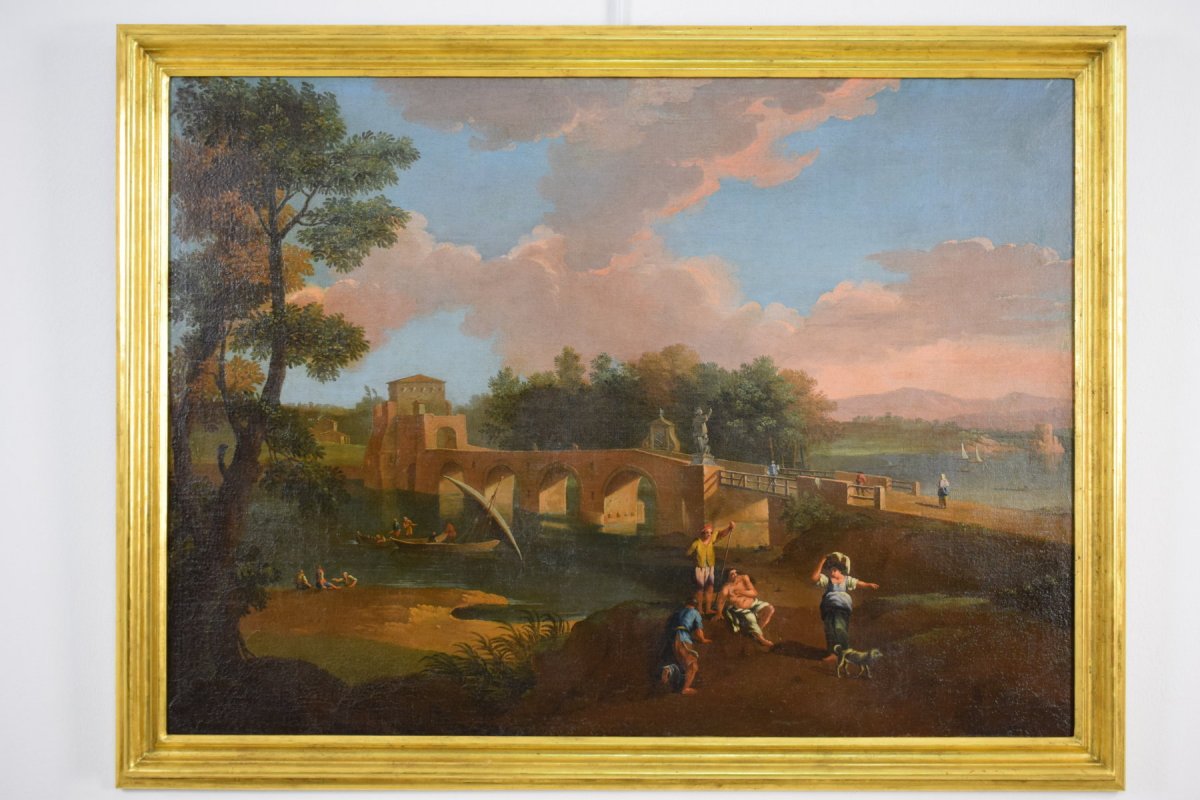 Ecole Romaine, Disciple De Paolo Anesi,  Paysage Romain Avec Le Pont Milvius , XVIIIe Siècle-photo-5