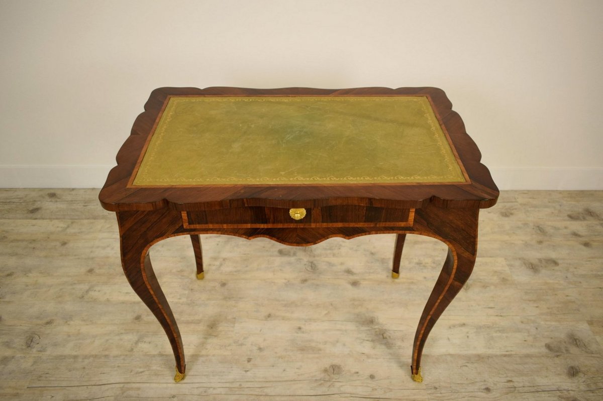 18th Paved And Inlaid Wood Italian Luois XV Writing Desk-photo-1