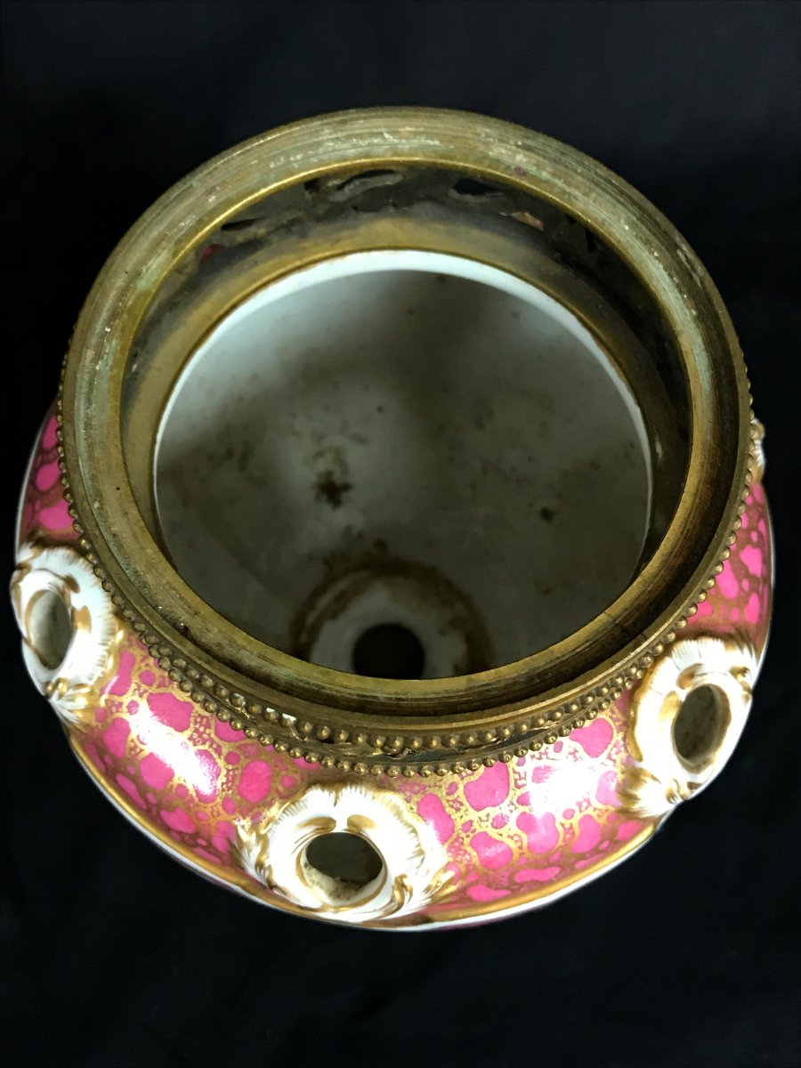 19th Century Polychrome Porcelain And Gilded Bronze Francia Louis XVI Style Perfume Burner -photo-6