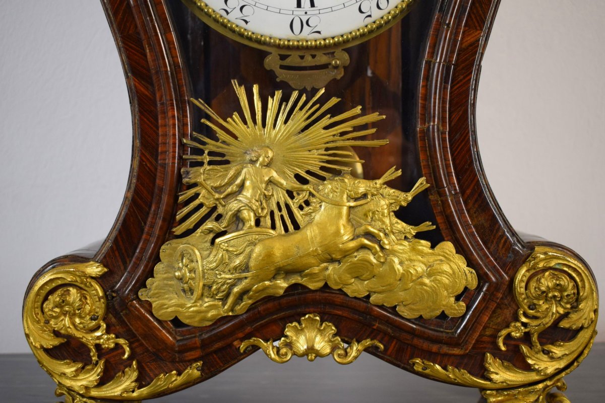 18th Century, Italian Louis XV Wood Ringtone And Alarm Table Clock With Gilt Bronz Applications-photo-2