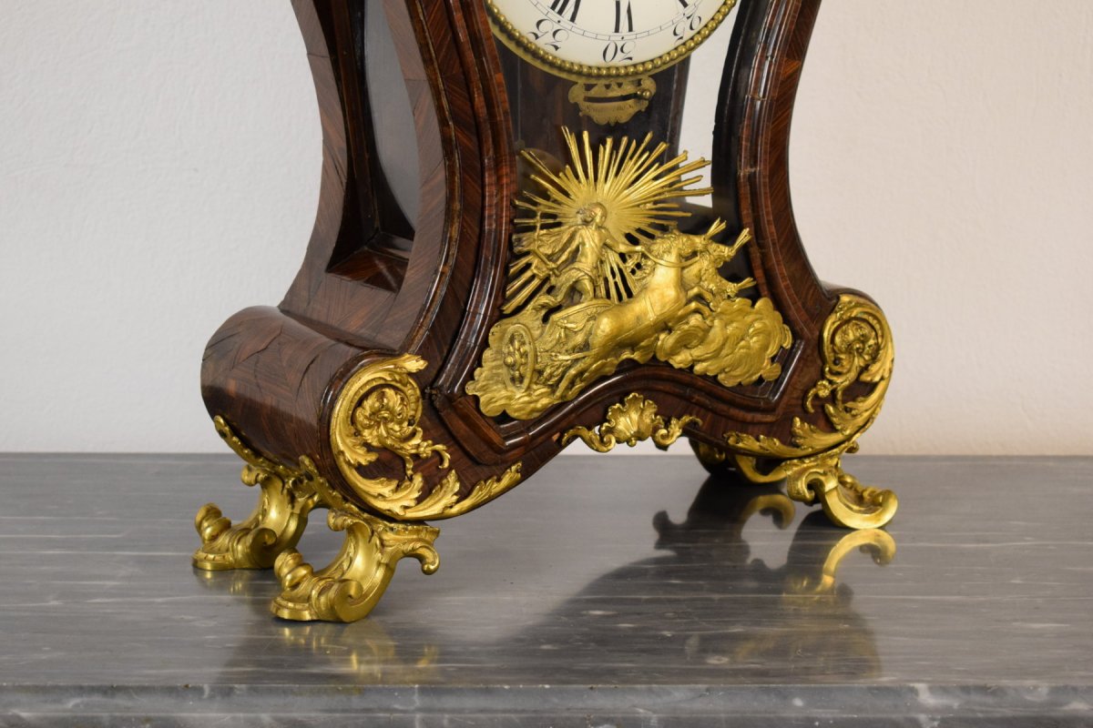 Horloge de table, avec sonnerie et réveil, en bois violet et bronze doré, XVIIIe siècle Italie-photo-2