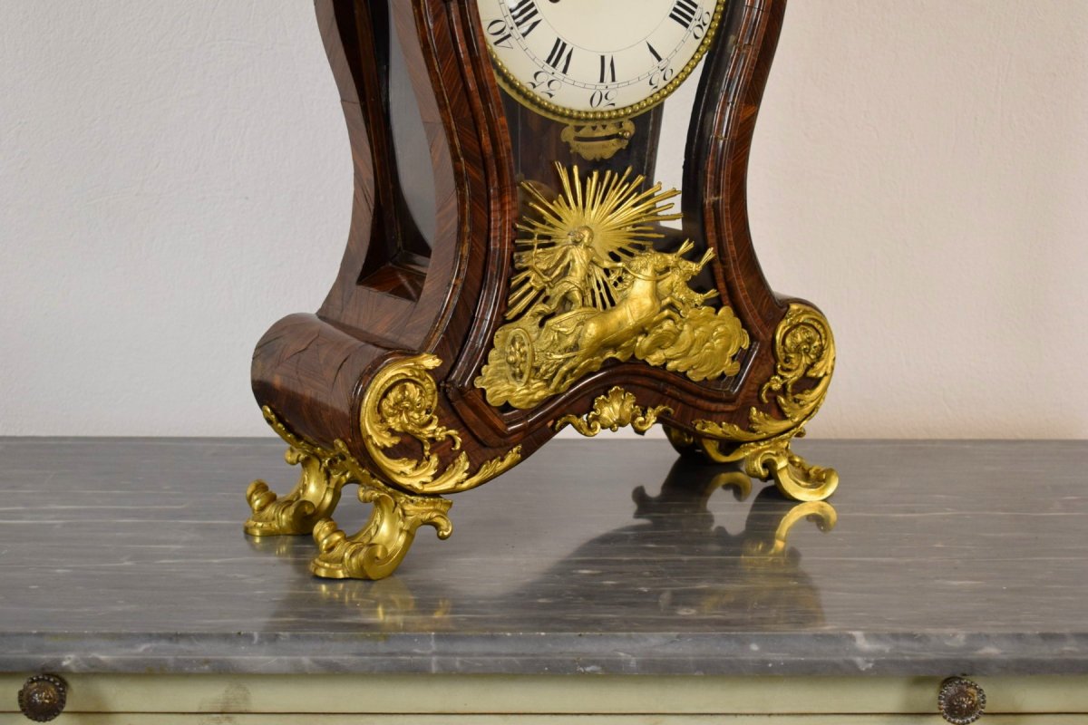 18th Century, Italian Louis XV Wood Ringtone And Alarm Table Clock With Gilt Bronz Applications-photo-3